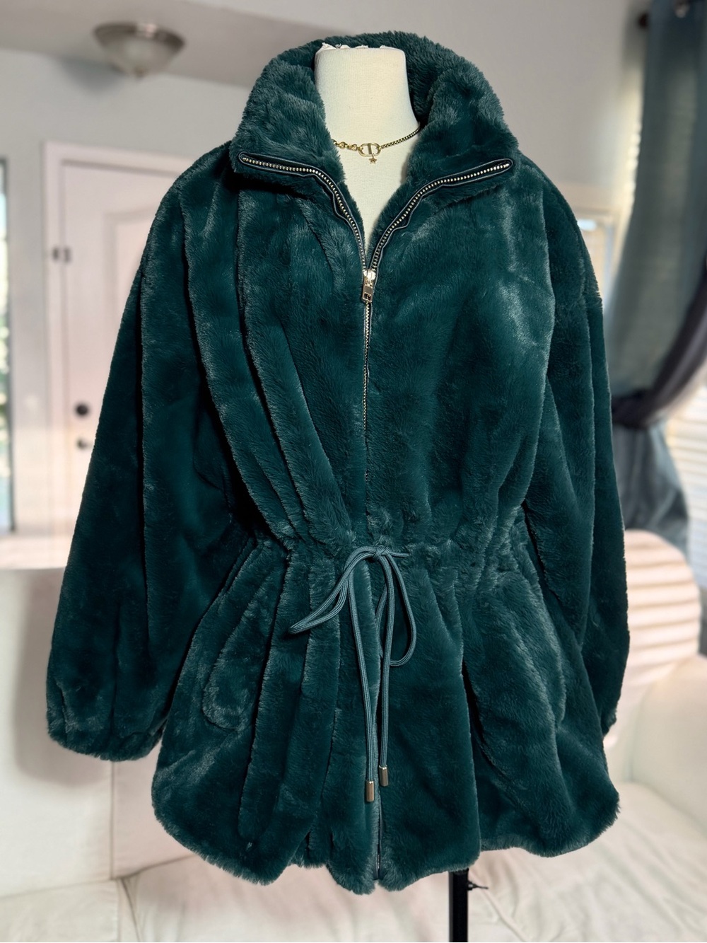 Tahari Plush Faux Fur Jacket in Deep Teal 2X